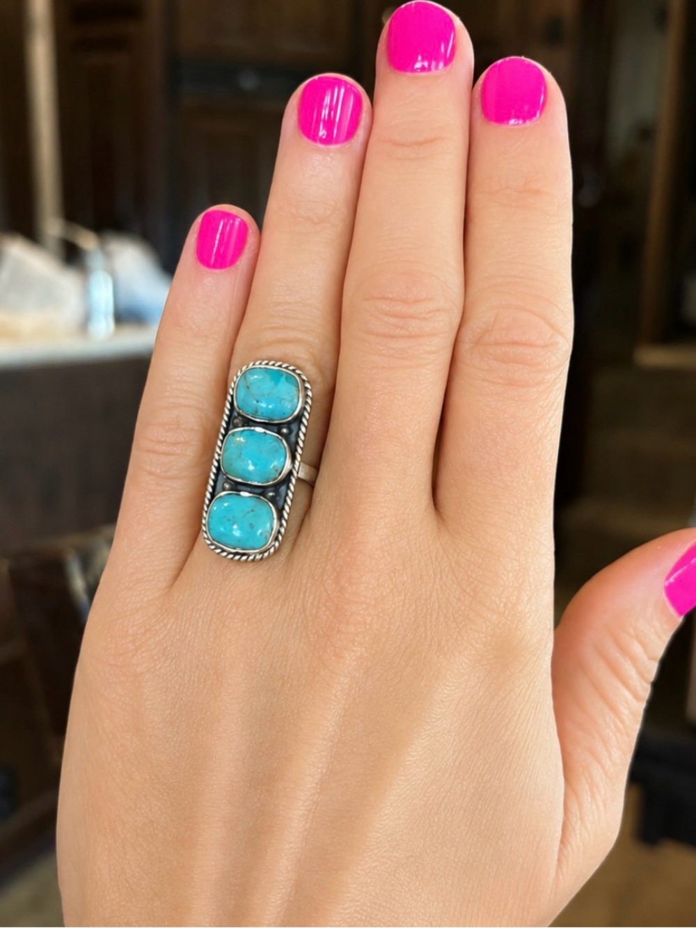Sterling Silver Triple Turquoise Ring - Women's Blue Stone Jewelry